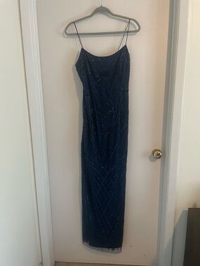 Adrianna Papell Navy Beaded Sequin Gown Size 6 NWT